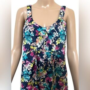 Love Blue Smocked Floral Sleeveless Tank Top
